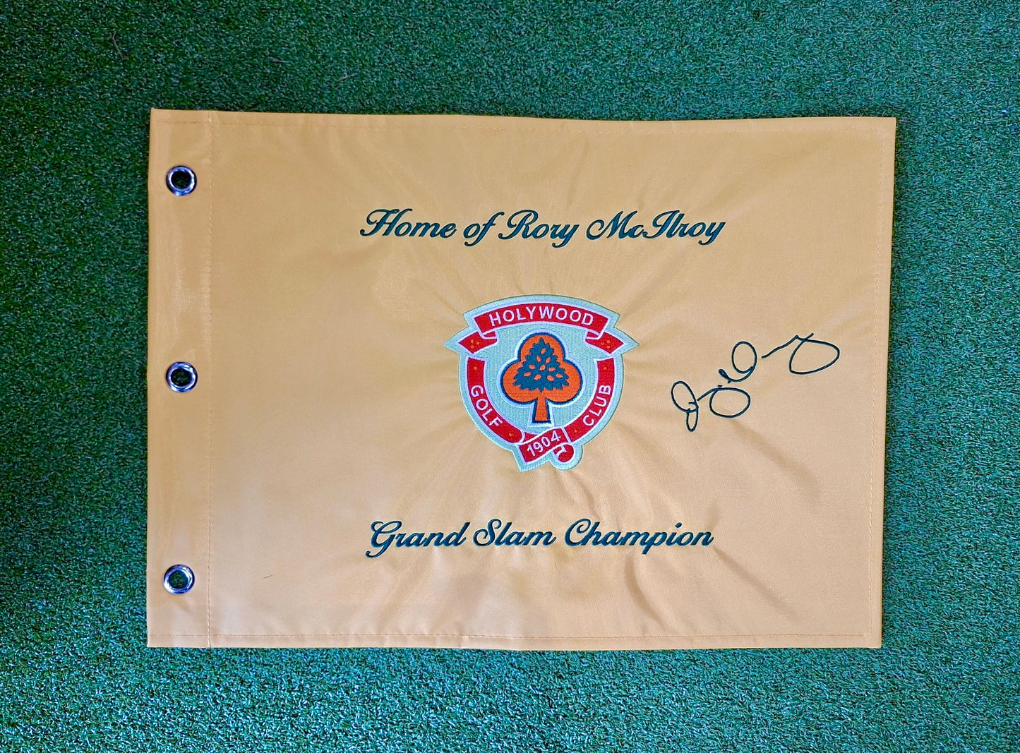 Signed 'Home of Rory McIlroy / Grand Slam Winner' Flag